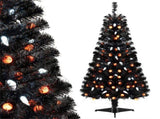 4.5 FT Pre-Lit Black Halloween Tree with 65 Ghost Cold White Lights & 65 Pumpkin Orange Lights, 04349975