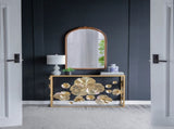 39.5" x 12" x 30.5" Gold Console Table with Mirrored Glass Top, Modern Entryway Table for Living W2078141937