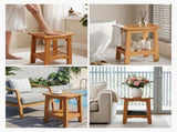 14" Teak Shower Bench, Bathroom Spa Stool for Small Bathrooms Tub Outdoor Use, Non-Slip Adjustable 41294294
