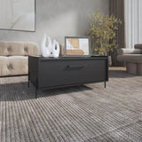 Shan 15"High Minimalistic Coffe Table with Pull Down Cabinet and Open Shelf Black B200P253723