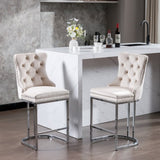 26" Counter Height Bar Stools Set of 2, Modern Velvet Barstools with Button Back&Rivet Trim W1143112576