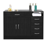 ZUN FCH MDF With Triamine Double Doors And Five Drawers Bathroom Cabinet Black 42835201