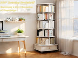 6 Tier Rotating Bookshelf, 360&deg Display Round Spinning Bookshelf with Wheels and Drawer, 85969050