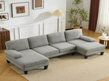 U-Shaped Convertible Sectional Sofa with 2 Short Chaise Lounges, 4-Seater Modular Chenille Fabric 14447518