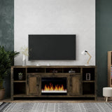 ZUN 84 inch Electric Fireplace TV Stand for TVs up to 95 inches, Minimal Assembly, Barnwood Finish B108P160232