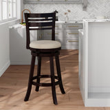 30" Bar Height Slat Back Swivel Stool, Espresso Finish, Beige Fabric Seat B04660689