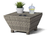 Outdoor PE Wicker Side Table with Storage, Small Patio Storage Bin Container for Hose Cushion Towel, 15727774