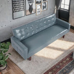 ZUN Grey Convertible Double Folding Living Room Sofa Bed, PU Leather, Tufted Buttons,Removable Wooden 63596474