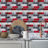 48 Pcs Red Marble Look Peel And Stick Wallpaper PVC Waterproof Self-Adhesive Tile Backsplash For 57663144