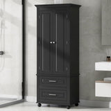 ZUN Tall Storage Cabinet with Two Drawers for Bathroom/Office, Black WF299284AAB