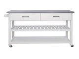 Stainless Steel Table Top White Kicthen Cart With Two Drawers W28218593