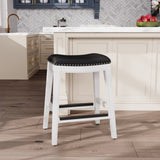 24" Counter Stool, White Finish, Black Leather Seat B04660613