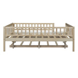 Full Size Wood Daybed with Trundle and Fence Guardrails, Natural WF301863AAN