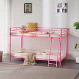 Pink Twin Size Low Loft Bed with Slanted Ladder Round Tube Metal Frame 69732381