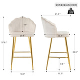 Shell shape off white velvet bar chair, gold-plated metal chair legs, suitable for coffee shop, bar, W210P224255