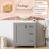 30-inch bathroom vanity with ceramic sink, rubberwood frame, MDF panels, one door with double N729P290689E