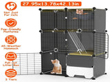 3Tier MultiSpace Cat Enclosure Cage, Indoor Cat Play House with Litter Box Drawer, Reversible 15975338