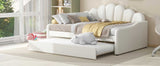 Full Size Upholstery Daybed Frame with Shall Shaped Backrest and Trundle,White 05415103