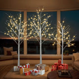 Set of Lighted Birch Tree, 4FT 48 LED/5FT 72 LED/6FT 96 LED Artificial Tree with Warm White Lights, 97359172