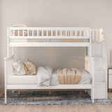 ZUN Twin over Full Stairway Bunk Bed with storage, White 03181258