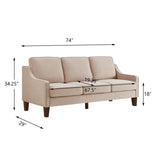 Modern 3 Person seat Sofa Couch with Scooped Armrest/Wood legs,Upholstered Velvet 3-seat Sofa with W2186P143473