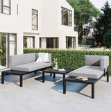 ZUN TOPMAX Outdoor 3-piece Aluminum Alloy Sectional Sofa Set with End Table and Coffee Table,Black WF285249AAE