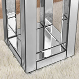 Mirrored End Table Square with Crystals Inlay, 2-Tier Modern Small Sofa Table with Storage, Silver W1005P249023