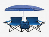 Portable Double Folding Beach Chair Set with Umbrella, 2-Person Outdoor Camping Chair with Cup 67251703