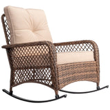 Rattan rocking chair with sparse backrest, brown rattan, beige cushion 01872444