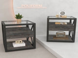 Set of 2 Modern End Table with Drawer - Nightstand for Bedroom Living Room, Rustic Wood Grain MDF W241P246927