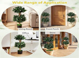 Set of 2 36" Artificial Boxwood Topiary Trees with Flowers, Indoor Outdoor Faux Plants 33264866