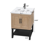 24" Bathroom Vanity White Ceramic Sink & Hot and Cold Faucet , Freestanding Bathroom Cabinet W688P224403