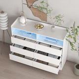 6 Drawer Dresser, White Dresser for Bedroom LED Lights, Modern Dressers & Chests of Drawers W132166406