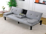 The 67-inch light gray PVC multi-functional sofa bed, with a foldable and cup holder design, makes W3371P354627