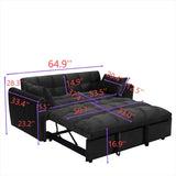 ZUN 64.9 "3-in-1 foldable large size sofa bed, modern velvet double sofa, sofa bed with adjustable back, W2564P228262