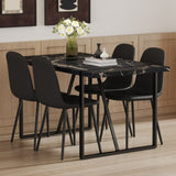 ZUN Table and chair set.Modern Black Marble Pattern MDF Dining Set - 55"x31.4" with 4 Cat Claw PU 97730838