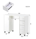 ZUN Home Office Computer Desk Table with Drawers White nail art table with wheels 48850997