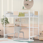 ZUN Twin Metal Loft Bed with Desk and Shelve,White MF292037AAK