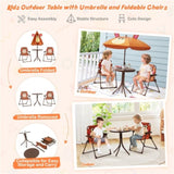 4 Pieces Folding Kids Table and Chair Set with Height Adjustable Sun Umbrella - Brown 18420047