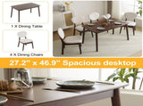 Rubber wood soft bag deep walnut dining table and chair set 1 table 4 chairs beige cushion 57935654
