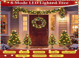 6-Piece Christmas Tree Set 4 Trees with Sturdy Bases, 1 Pre-Lit Wreath, 1 Garland, Warm White N710P513660F