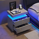 Nightstand LED Bedside Table Cabinet Lights Modern End Side with 2 Drawers for Bedroom W2178138743