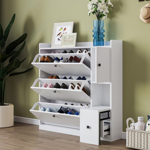 ZUN ON-TREND Versatile Tipping Bucket Shoe Cabinet with 3 Flip Drawers, Maximum Storage Entryway WF308545AAK