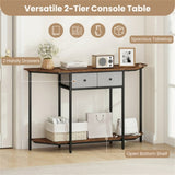 2-Tier Industrial Console Table - Polygonal Tabletop & Open Shelf, 2 Folding Fabric Drawers for 37444231