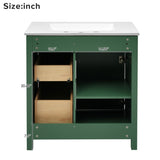 30-Inch Green Bathroom Vanity with Ceramic Sink and Ample Storage - Ideal Choice for Small Bathrooms WF324690AAF