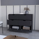 ZUN Basilea 4 Drawers Double Dresser with 2 pull down Cabinets Black B200P239598