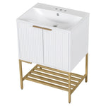 ZUN 24" Bathroom Vanity with Sink, Bathroom Vanity Cabinet with Two Doors and Gold Metal Frame, Open 56836423