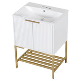 ZUN 24" Bathroom Vanity with Sink, Bathroom Vanity Cabinet with Two Doors and Gold Metal Frame, Open 56836423