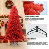 5FT Red Christmas Tree with 624 Tips Hinged Branches PVC Artificial Plant Tree Stable Metal Stand 07495040