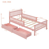 Twin Size Wood Platform Bed with Guardrails on Both Sides and Two Storage Drawers ,Pink N733P172696H
